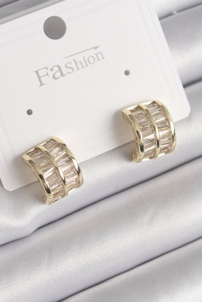 Pirinç Gold Renk çift Sıra Zirkon Taşlı Kadın Küpe Pirinç Gold Renk çift Sıra Zirkon Taşlı Kadın Küpe