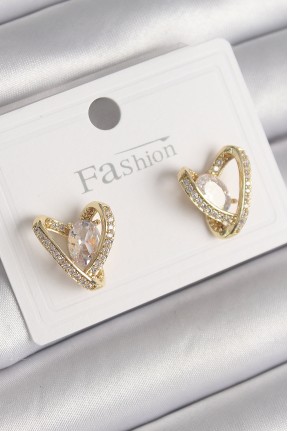 Pirinç Gold Renk Zirkon Taşlı Kalp Model Kadın Küpe Pirinç Gold Renk Zirkon Taşlı Kalp Model Kadın Küpe