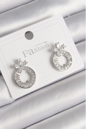 Pirinç Gümüş Renk Zirkon Taşlı Halka Model çiçek Figür Kadın Küpe Pirinç Gümüş Renk Zirkon Taşlı Halka Model çiçek Figür Kadın Küpe