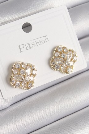 Pirinç Gold Renk Zirkon Taşlı Yonca Model Kadın Küpe Pirinç Gold Renk Zirkon Taşlı Yonca Model Kadın Küpe