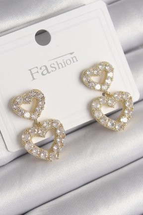 Pirinç Gold Renk Zirkon Taşlı Sallantı Kalp Model Kadın Küpe Pirinç Gold Renk Zirkon Taşlı Sallantı Kalp Model Kadın Küpe