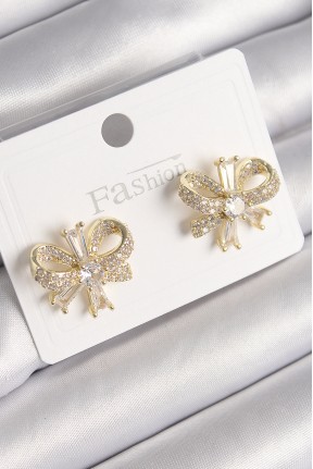Pirinç Gold Renk Zirkon Taşlı Fiyonk Model Kadın Küpe Pirinç Gold Renk Zirkon Taşlı Fiyonk Model Kadın Küpe