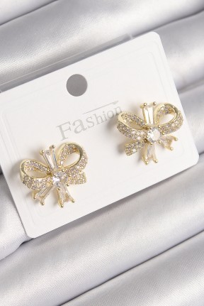 Pirinç Gold Renk Zirkon Taşlı Fiyonk Model Kadın Küpe Pirinç Gold Renk Zirkon Taşlı Fiyonk Model Kadın Küpe