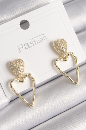 Pirinç Gold Renk Zirkon Taşlı Kalp Model Kadın Küpe Pirinç Gold Renk Zirkon Taşlı Kalp Model Kadın Küpe
