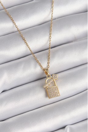 316l çelik Gold Renk Zincir Zirkon Taşlı Asma Kilit Anahtar Model Kadın Kolye 316l çelik Gold Renk Zincir Zirkon Taşlı Asma Kilit Anahtar Model Kadın Kolye