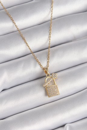 316l çelik Gold Renk Zincir Zirkon Taşlı Asma Kilit Anahtar Model Kadın Kolye 316l çelik Gold Renk Zincir Zirkon Taşlı Asma Kilit Anahtar Model Kadın Kolye