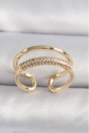 Pirinç Gold Renk Zirkon Taşlı Kadın Yüzük