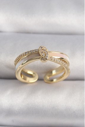 Pirinç Gold Renk Zirkon Taşlı Düğüm Model Vip Seri Kadın Yüzük Pirinç Gold Renk Zirkon Taşlı Düğüm Model Vip Seri Kadın Yüzük