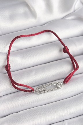 Kırmızı İpli Asansörlü Zirkon Taşlı Gümüş Messika Model Kadın Bileklik