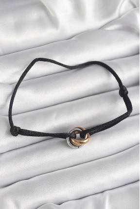 Siyah Renk İpli Asansörlü Mix Renk çelik Halka Model Kadın Bileklik