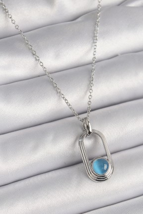 316l çelik Gümüş Renk Zincir Mavi Kedi Göz Model Kadın Kolye 316l çelik Gümüş Renk Zincir Mavi Kedi Göz Model Kadın Kolye