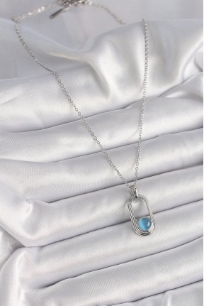 316l çelik Gümüş Renk Zincir Mavi Kedi Göz Model Kadın Kolye 316l çelik Gümüş Renk Zincir Mavi Kedi Göz Model Kadın Kolye