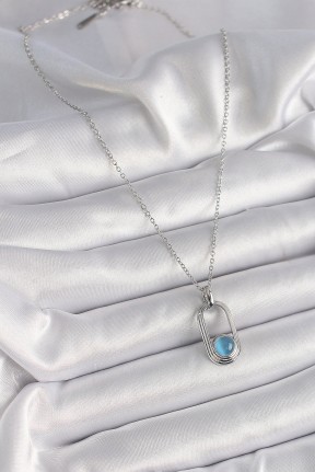 316l çelik Gümüş Renk Zincir Mavi Kedi Göz Model Kadın Kolye 316l çelik Gümüş Renk Zincir Mavi Kedi Göz Model Kadın Kolye