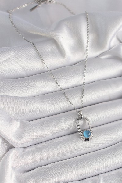 316l çelik Gümüş Renk Zincir Mavi Kedi Göz Model Kadın Kolye 316l çelik Gümüş Renk Zincir Mavi Kedi Göz Model Kadın Kolye