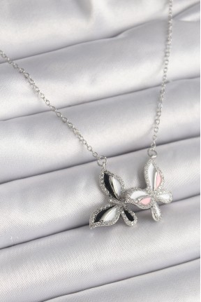 316l çelik Gümüş Renk Zincir Zirkon Taşlı Renkli Kelebek Model Kadın Kolye 316l çelik Gümüş Renk Zincir Zirkon Taşlı Renkli Kelebek Model Kadın Kolye