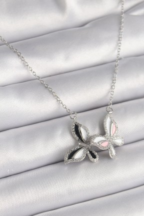316l çelik Gümüş Renk Zincir Zirkon Taşlı Renkli Kelebek Model Kadın Kolye 316l çelik Gümüş Renk Zincir Zirkon Taşlı Renkli Kelebek Model Kadın Kolye