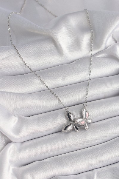 316l çelik Gümüş Renk Zincir Zirkon Taşlı Renkli Kelebek Model Kadın Kolye 316l çelik Gümüş Renk Zincir Zirkon Taşlı Renkli Kelebek Model Kadın Kolye