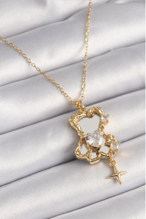 316l çelik Gold Renk Zincir Ayna Ayıcık Model Zirkon Taşlı Kalp Model Kadın Kolye 316l çelik Gold Renk Zincir Ayna Ayıcık Model Zirkon Taşlı Kalp Model Kadın Kolye
