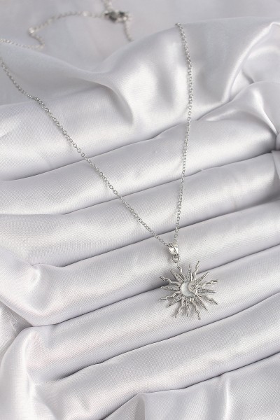 316l çelik Gümüş Renk Zincir Zirkon Taşlı Güneş Model Sedefli Ay İşleme Detay Kadın Kolye 316l çelik Gümüş Renk Zincir Zirkon Taşlı Güneş Model Sedefli Ay İşleme Detay Kadın Kolye