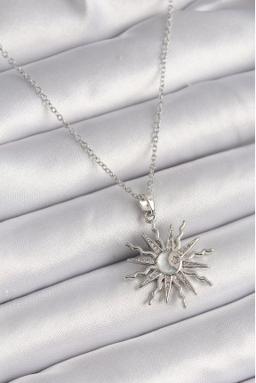 316l çelik Gümüş Renk Zincir Zirkon Taşlı Güneş Model Sedefli Ay İşleme Detay Kadın Kolye 316l çelik Gümüş Renk Zincir Zirkon Taşlı Güneş Model Sedefli Ay İşleme Detay Kadın Kolye