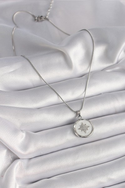 316l çelik Gümüş Renk Zincir Beyaz Sedefli Zirkon Taşlı Yıldız İşleme Model Kadın Kolye 316l çelik Gümüş Renk Zincir Beyaz Sedefli Zirkon Taşlı Yıldız İşleme Model Kadın Kolye
