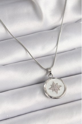 316l çelik Gümüş Renk Zincir Beyaz Sedefli Zirkon Taşlı Yıldız İşleme Model Kadın Kolye 316l çelik Gümüş Renk Zincir Beyaz Sedefli Zirkon Taşlı Yıldız İşleme Model Kadın Kolye