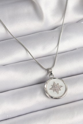 316l çelik Gümüş Renk Zincir Beyaz Sedefli Zirkon Taşlı Yıldız İşleme Model Kadın Kolye 316l çelik Gümüş Renk Zincir Beyaz Sedefli Zirkon Taşlı Yıldız İşleme Model Kadın Kolye