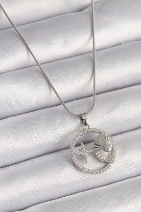 316l çelik Gümüş Renk Zincir Zirkon Taşlı Yıldız Madalyon Model Kadın Kolye 316l çelik Gümüş Renk Zincir Zirkon Taşlı Yıldız Madalyon Model Kadın Kolye