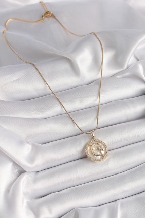 316l çelik Gold Renk Zincir Zirkon Taş Detaylı Beyaz Sedefli Ay Yıldız Model Kadın Kolye 316l çelik Gold Renk Zincir Zirkon Taş Detaylı Beyaz Sedefli Ay Yıldız Model Kadın Kolye