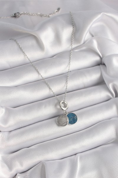 316l çelik Gümüş Renk Zincir Zirkon Taşlı İşleme Mavi Simli Kadın Kolye 316l çelik Gümüş Renk Zincir Zirkon Taşlı İşleme Mavi Simli Kadın Kolye