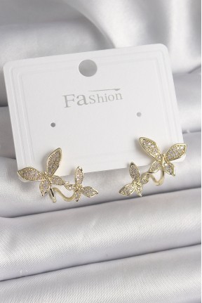 Pirinç Gold Renk Zirkon Taşlı Kelebek Model Kadın Küpe Pirinç Gold Renk Zirkon Taşlı Kelebek Model Kadın Küpe