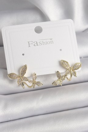 Pirinç Gold Renk Zirkon Taşlı Kelebek Model Kadın Küpe Pirinç Gold Renk Zirkon Taşlı Kelebek Model Kadın Küpe