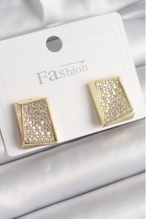 Pirinç Gold Renk Zirkon Taşlı Plaka Model Kadın Küpe Pirinç Gold Renk Zirkon Taşlı Plaka Model Kadın Küpe