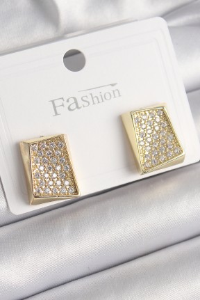 Pirinç Gold Renk Zirkon Taşlı Plaka Model Kadın Küpe Pirinç Gold Renk Zirkon Taşlı Plaka Model Kadın Küpe