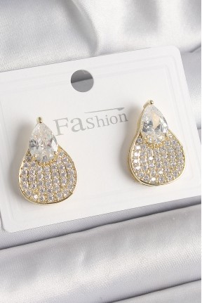 Pirinç Gold Renk Zirkon Taşlı Damla Model Kadın Küpe Pirinç Gold Renk Zirkon Taşlı Damla Model Kadın Küpe