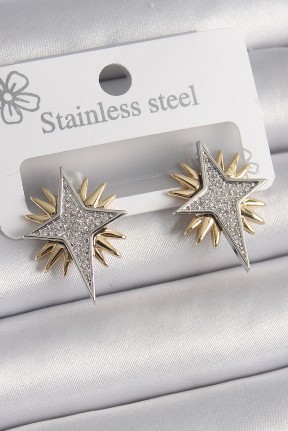 Pirinç Gold Gümüş Renk Zirkon Taşlı Kutup Yılıdız Model Kadın Küpe Pirinç Gold Gümüş Renk Zirkon Taşlı Kutup Yılıdız Model Kadın Küpe