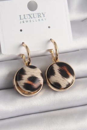Pirinç Gold Renk Leopar Desenli Daire Model Kadın Küpe Pirinç Gold Renk Leopar Desenli Daire Model Kadın Küpe