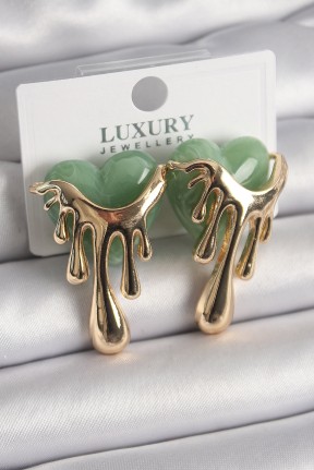 Pirinç Gold Renk Yeşil Sedefli Akan Kalp Model Kadın Küpe Pirinç Gold Renk Yeşil Sedefli Akan Kalp Model Kadın Küpe