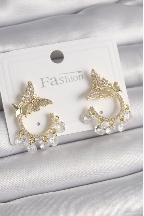 Pirinç Gold Renk Zirkon Taşlı Sallantı Detay Kelebek Model Kadın Küpe Pirinç Gold Renk Zirkon Taşlı Sallantı Detay Kelebek Model Kadın Küpe