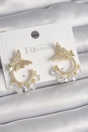 Pirinç Gold Renk Zirkon Taşlı Sallantı Detay Kelebek Model Kadın Küpe Pirinç Gold Renk Zirkon Taşlı Sallantı Detay Kelebek Model Kadın Küpe