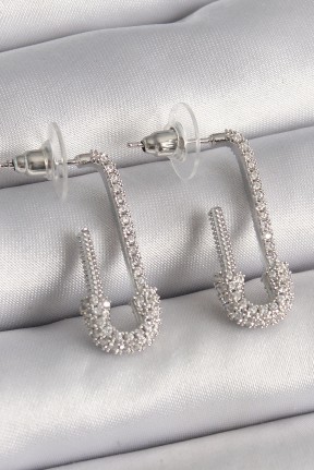 Pirinç Gümüş Renk Zirkon Taşlı çengelli İğne Model Kadın Küpe Pirinç Gümüş Renk Zirkon Taşlı çengelli İğne Model Kadın Küpe