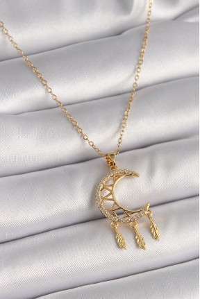 316l çelik Gold Renk Zincir Zirkon Taşlı Hilal Model Sallantı Yaprak Detay Kadın Kolye 316l çelik Gold Renk Zincir Zirkon Taşlı Hilal Model Sallantı Yaprak Detay Kadın Kolye