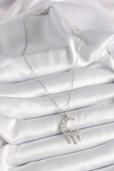 316l çelik Gümüş Renk Zincir Zirkon Taşlı Hilal Model Sallantı Yaprak Detay Kadın Kolye 316l çelik Gümüş Renk Zincir Zirkon Taşlı Hilal Model Sallantı Yaprak Detay Kadın Kolye