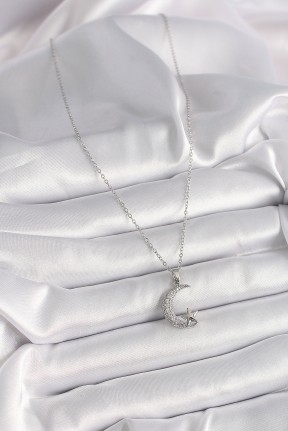 316l çelik Gümüş Renk Zincir Zirkon Taşlı Hilal Model Yıldız Detay Kadın Kolye 316l çelik Gümüş Renk Zincir Zirkon Taşlı Hilal Model Yıldız Detay Kadın Kolye