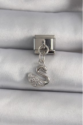 316l çelik Gümüş Renk Zirkon Taşlı Sallantı Kuğu Model Nomination Charm 316l çelik Gümüş Renk Zirkon Taşlı Sallantı Kuğu Model Nomination Charm