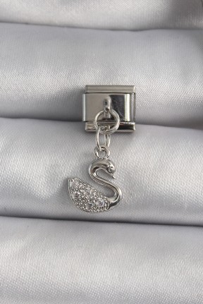 316l çelik Gümüş Renk Zirkon Taşlı Sallantı Kuğu Model Nomination Charm 316l çelik Gümüş Renk Zirkon Taşlı Sallantı Kuğu Model Nomination Charm