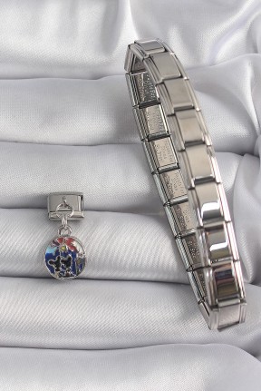 316l çelik Gümüş Renk Sallantı Dünya Model Nomination Charm 316l çelik Gümüş Renk Sallantı Dünya Model Nomination Charm