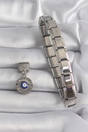 316l çelik Gümüş Renk Sallantı Zirkon Taşlı Göz Model Nazar Boncuk Detay Nomination Charm 316l çelik Gümüş Renk Sallantı Zirkon Taşlı Göz Model Nazar Boncuk Detay Nomination Charm