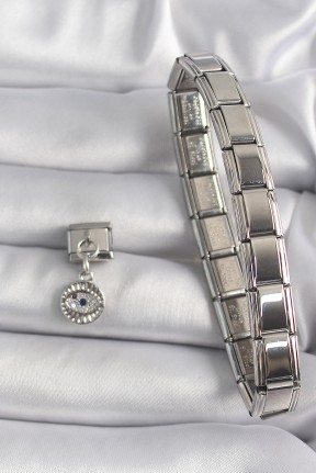 316l çelik Gümüş Renk Sallantı Zirkon Taşlı Göz Model Nomination Charm 316l çelik Gümüş Renk Sallantı Zirkon Taşlı Göz Model Nomination Charm