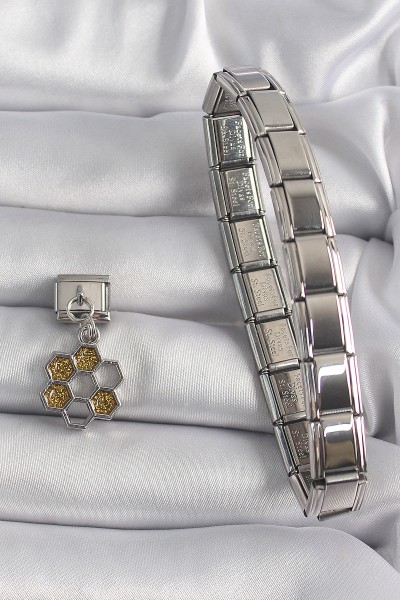 316l çelik Gümüş Renk Sallantı Simli Bal Beteği Model Nomination Charm 316l çelik Gümüş Renk Sallantı Simli Bal Beteği Model Nomination Charm